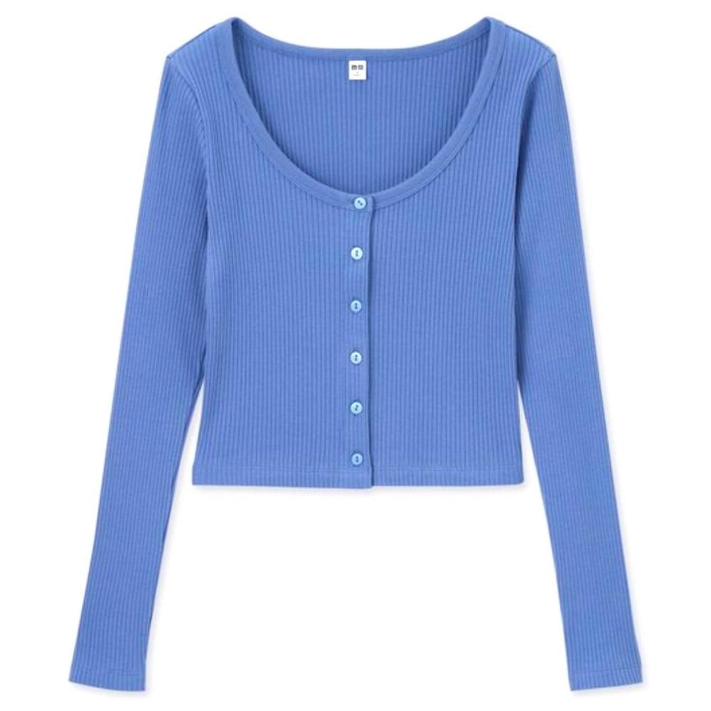 Uniqlo Purple Ribbed Crop top button down